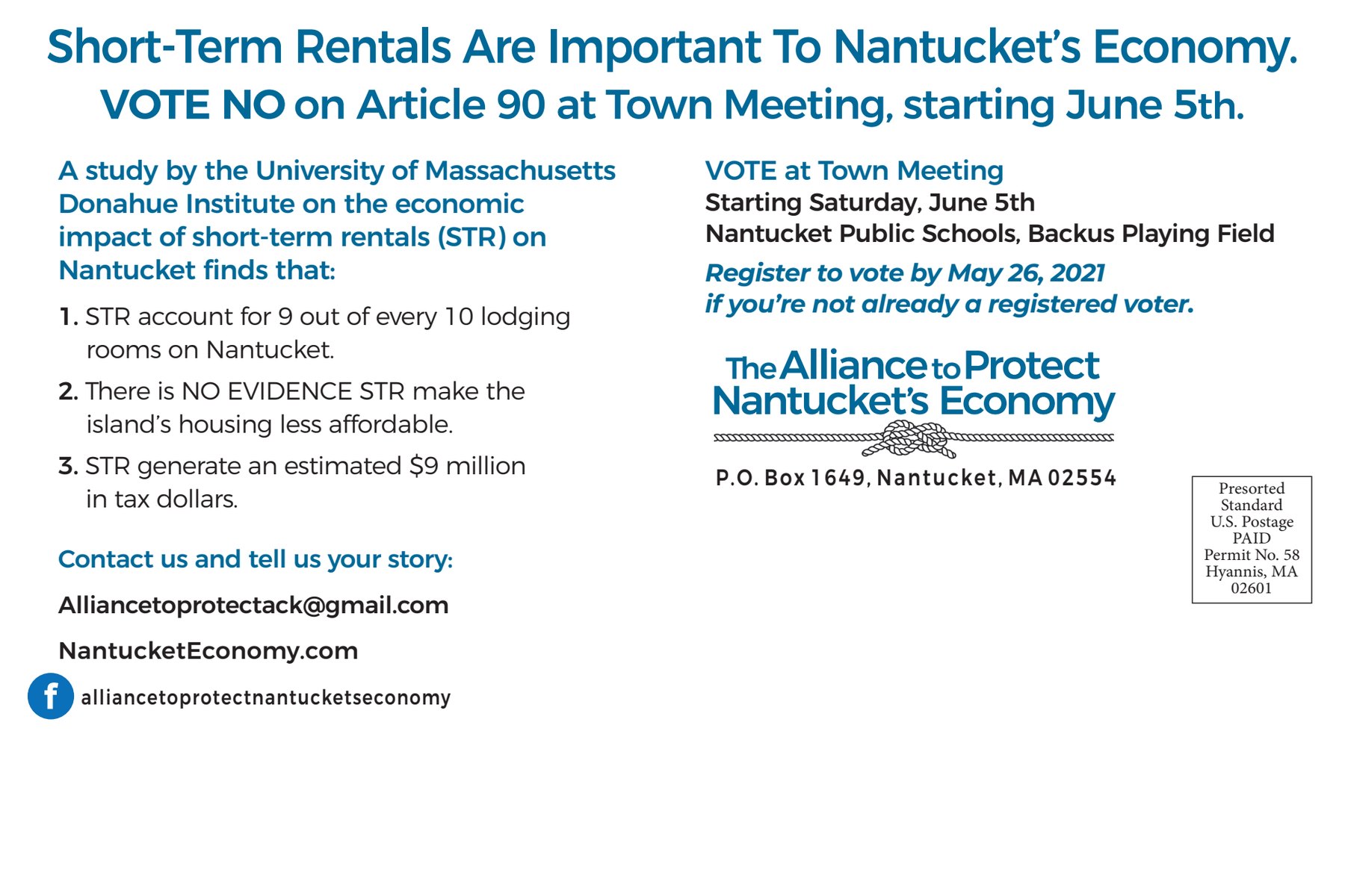 Mailer back: findings from a UMass Donahue Institute study on the economic impact of short-term rentals on Nantucket.