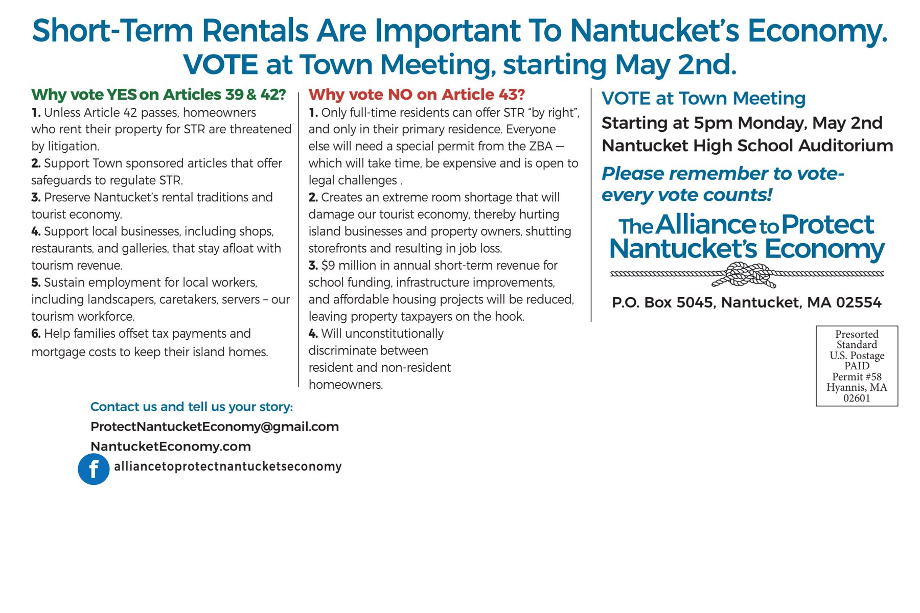 Mailer back: revised yes and no reasoning columns, leading with the litigation threat to homeowners.
