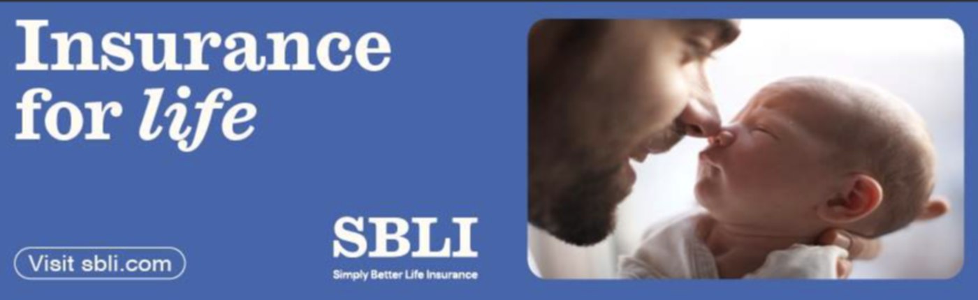 SBLI billboard reading Insurance for life with a father kissing a newborn baby.